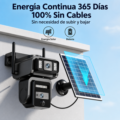 Cámara de Seguridad Solar WiFi con Doble Lente | Vigilancia 2K Inteligente 360°
