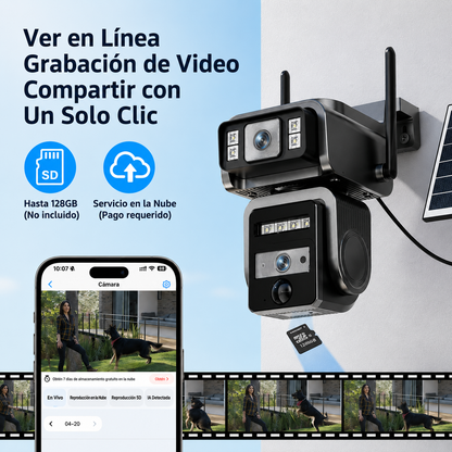 Cámara de Seguridad Solar WiFi con Doble Lente | Vigilancia 2K Inteligente 360°