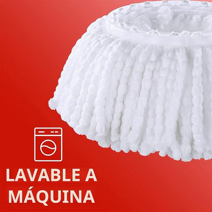 Juego de Mop giratorio y cubeta con exprimidor, 3 cabezales de microfibra y botella para jabón