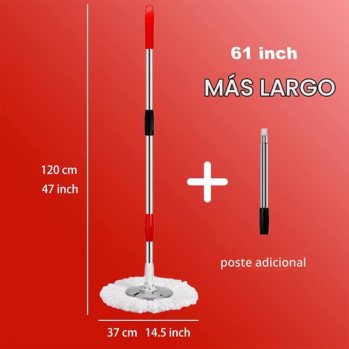 Juego de Mop giratorio y cubeta con exprimidor, 3 cabezales de microfibra y botella para jabón
