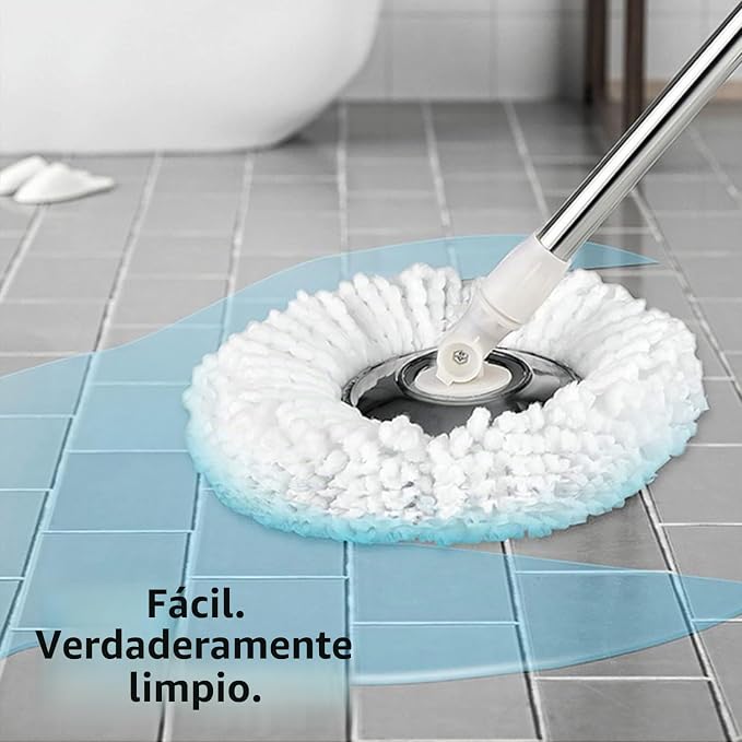 Juego de Mop giratorio y cubeta con exprimidor, 3 cabezales de microfibra y botella para jabón