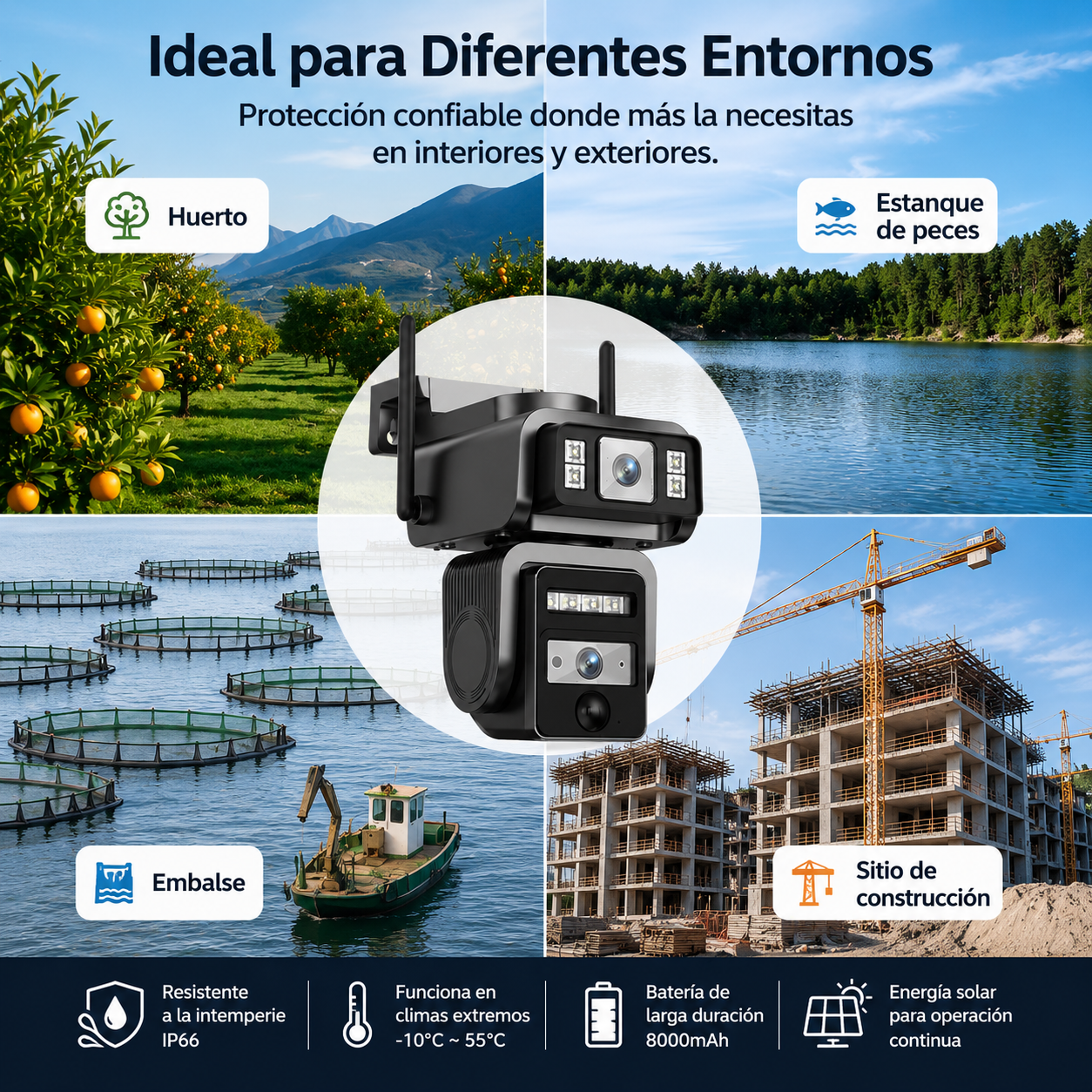 Cámara de Seguridad Solar WiFi con Doble Lente | Vigilancia 2K Inteligente 360°