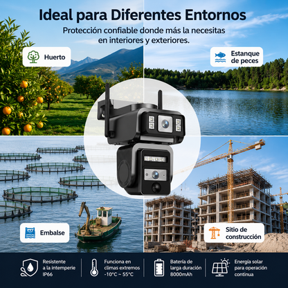 Cámara de Seguridad Solar WiFi con Doble Lente | Vigilancia 2K Inteligente 360°