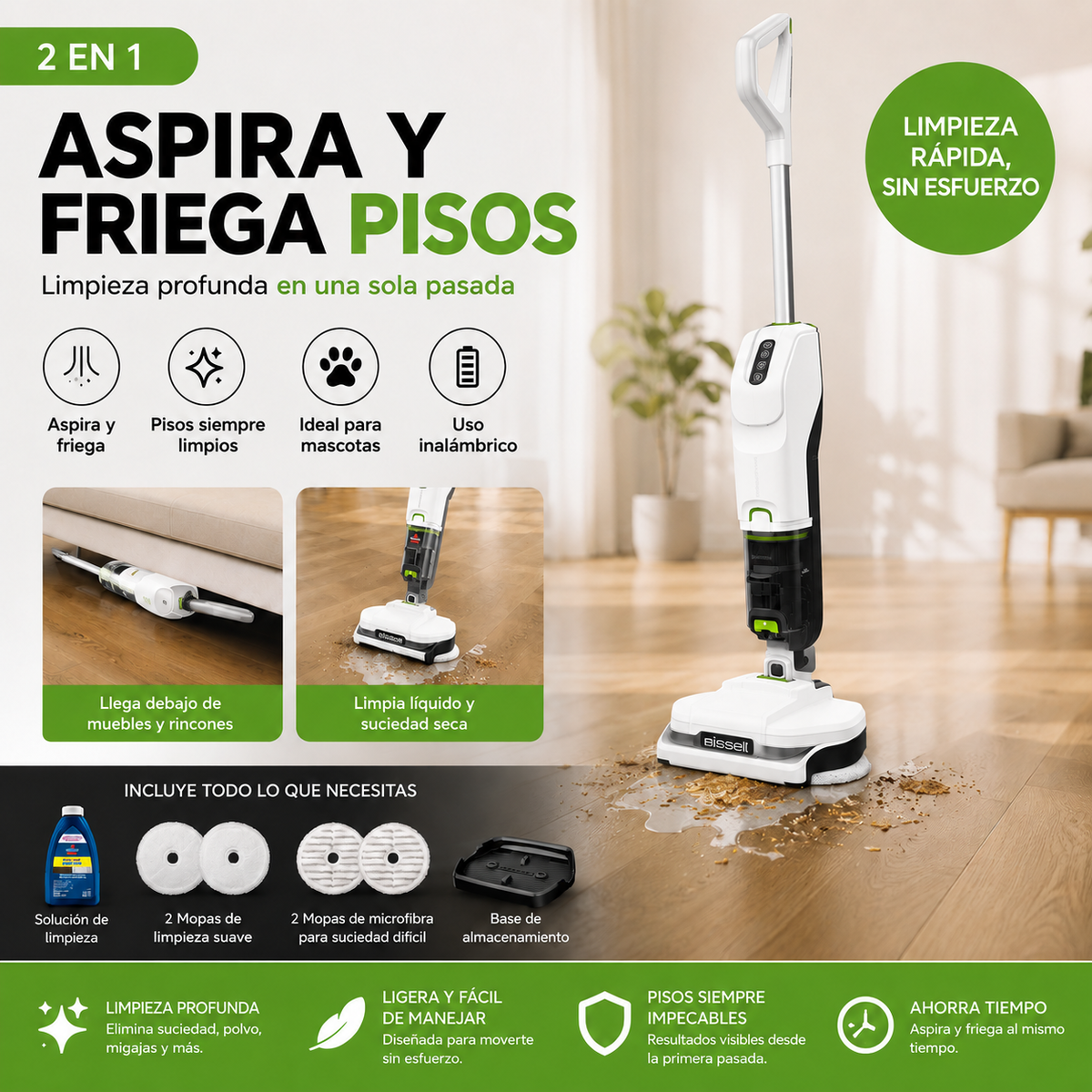 BISSELL - Aspiradora Inalámbrica 2 en 1 | Superligera y Portátil