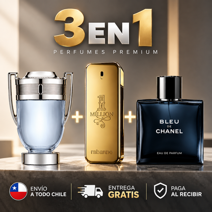Pack 3x1 Perfumes Hombre | Invictus + 1 Million + Bleu de Chanel