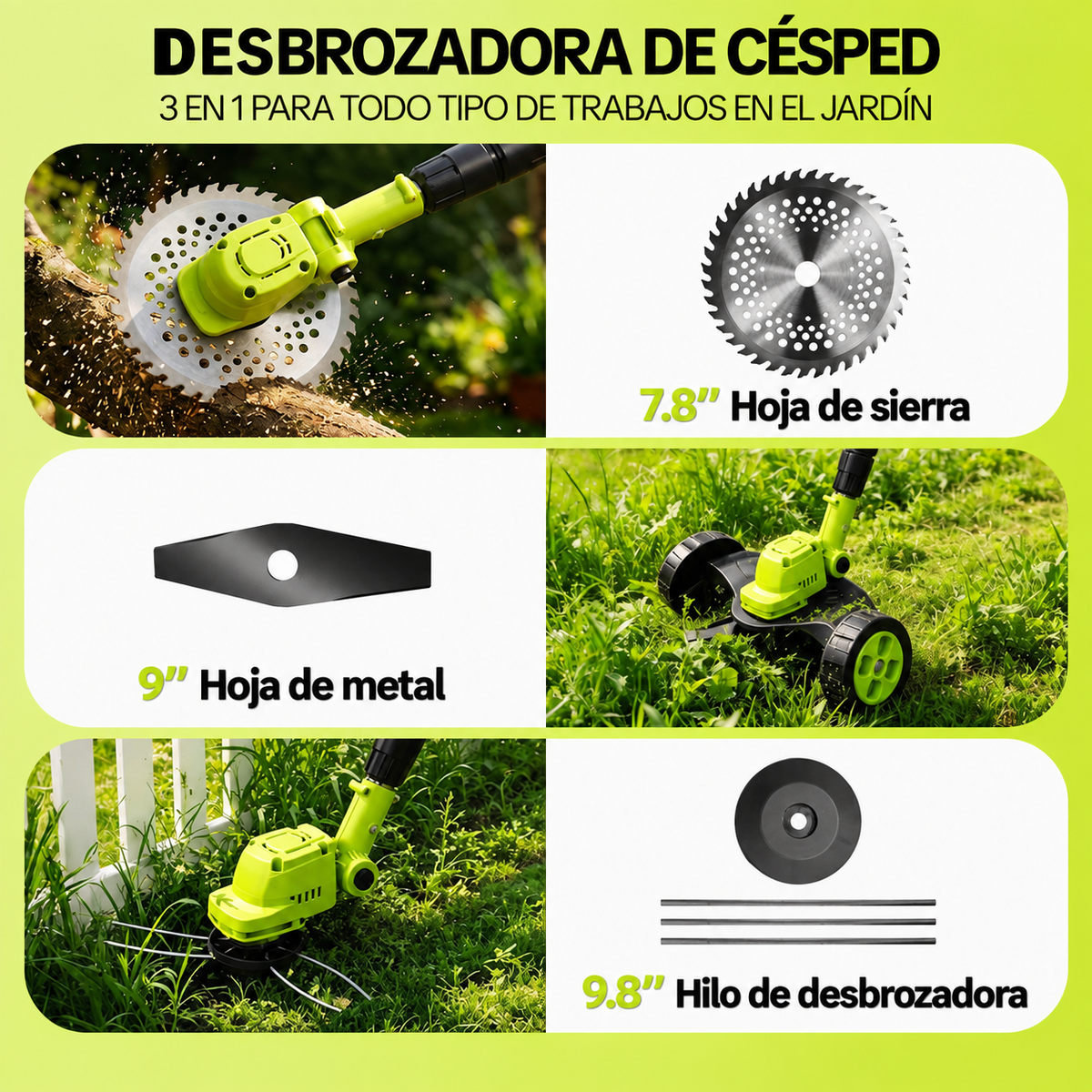 Podadora Inalámbrica para Césped con Ruedas