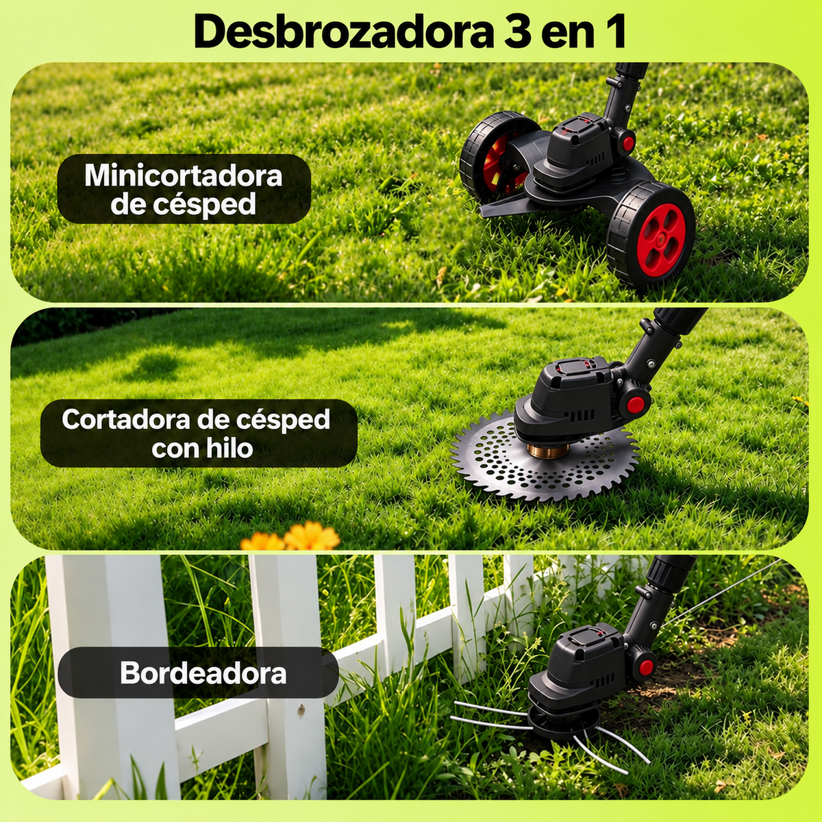 Podadora Inalambrica Cesped con Ruedas