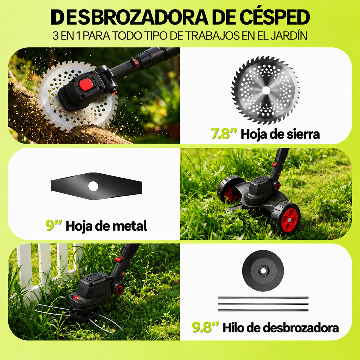 Podadora Inalambrica Cesped con Ruedas