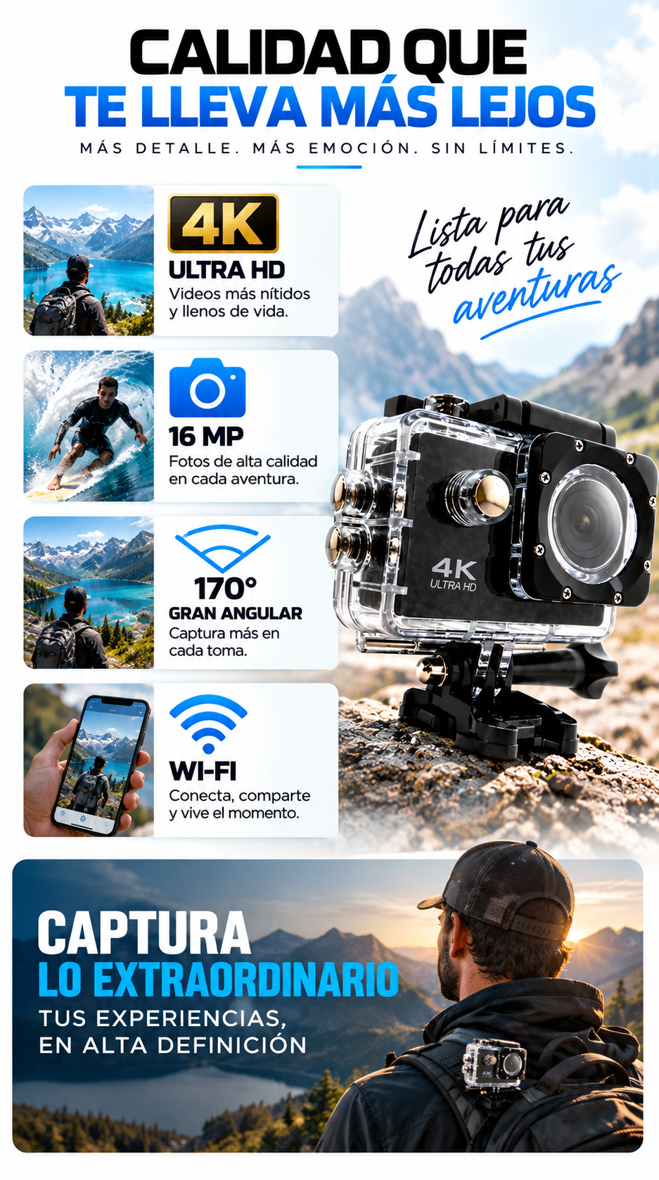 Calidad 4K, 16 MP, 170 grados y Wi-Fi