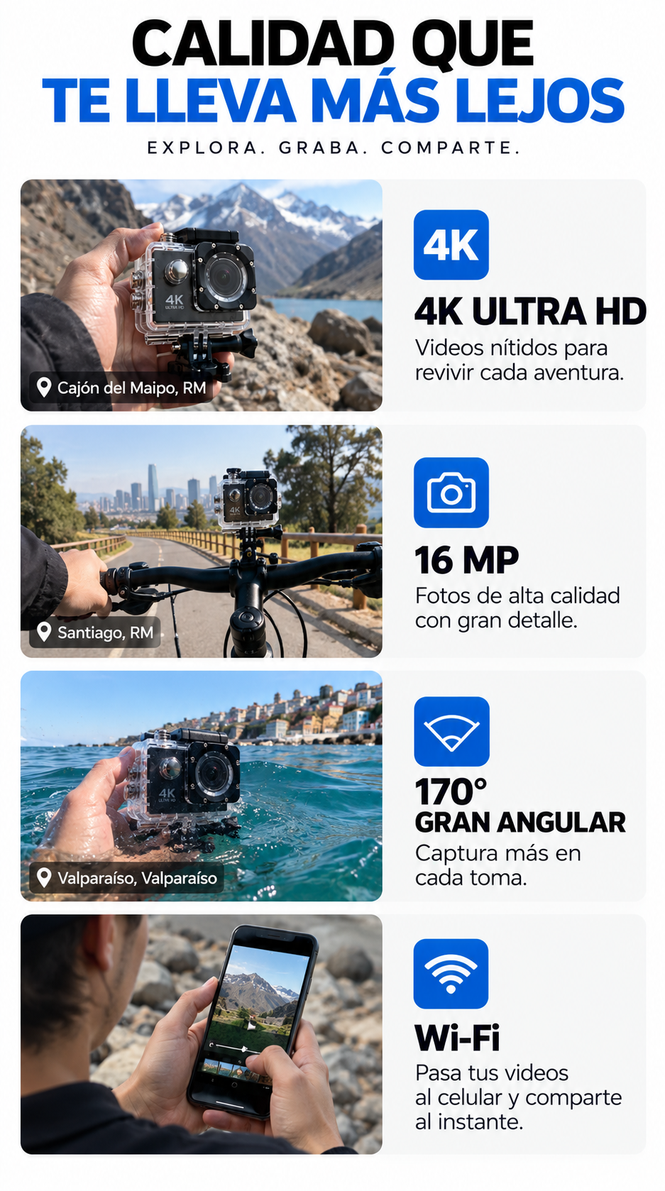 Calidad 4K, 16 MP, 170 grados y Wi-Fi