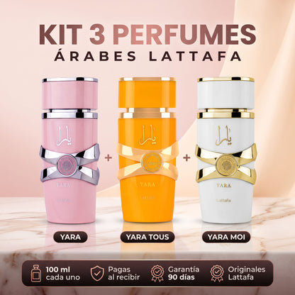 Kit 3 perfumes árabes Lattafa: Yara, Yara Tous y Yara Moi 100 ml