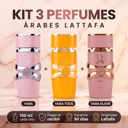 Kit 3 perfumes árabes Lattafa: Yara, Yara Tous y Yara Elixir 100 ml
