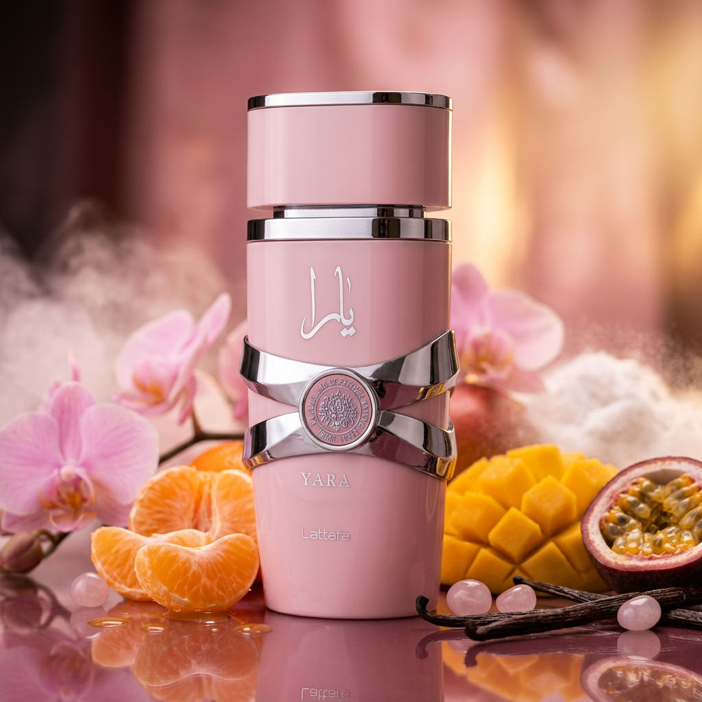 Perfume Lattafa Yara con orquídea, mandarina, frutas tropicales y vainilla